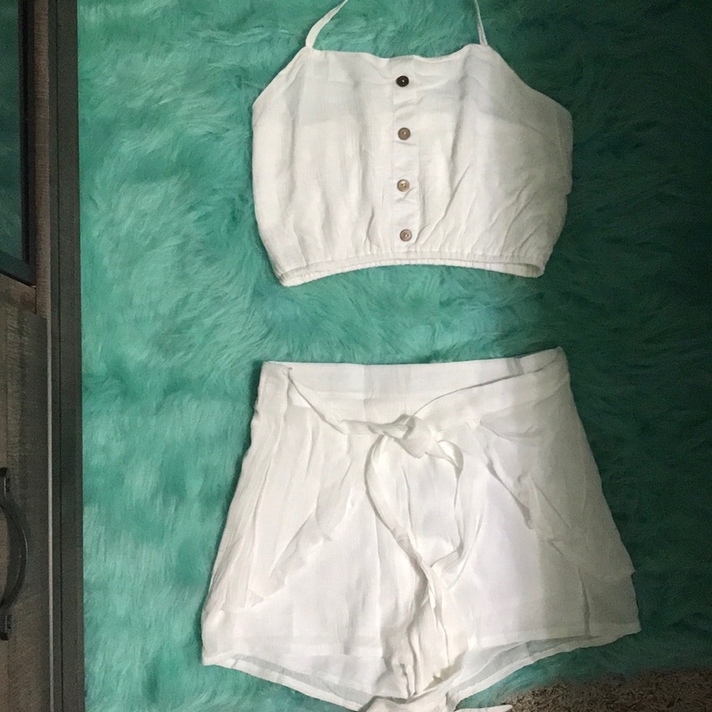 White Two-Piece Shorts/Halter Summer Outfit
